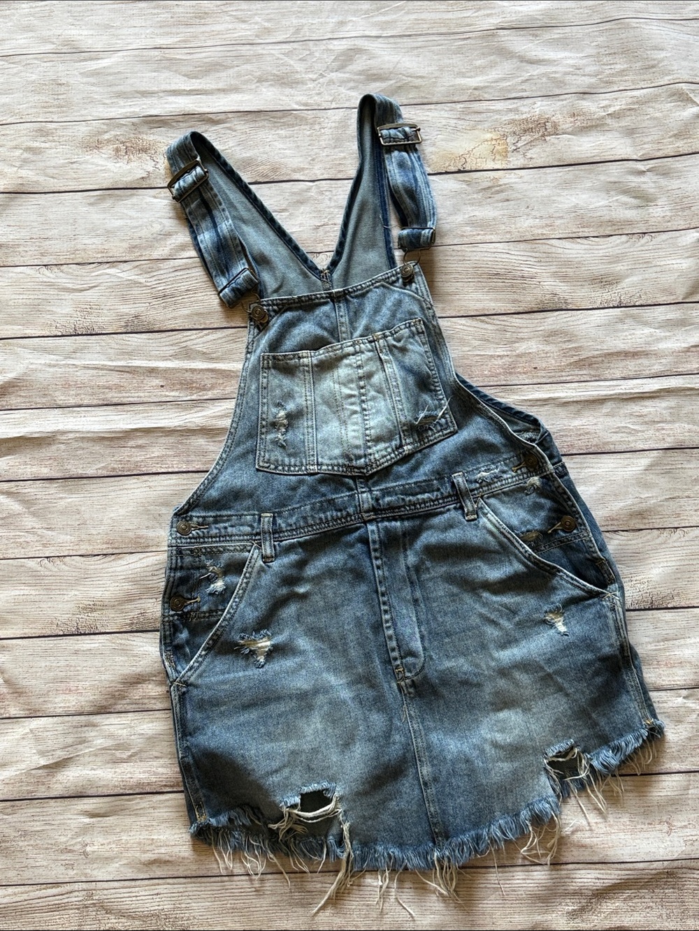 We the Free People Baxter jumper S women’s denim bib overall dress mini boho